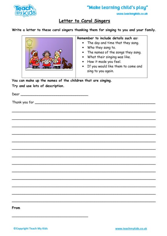 Worksheets for kids - Letter-to-Carol-Singers